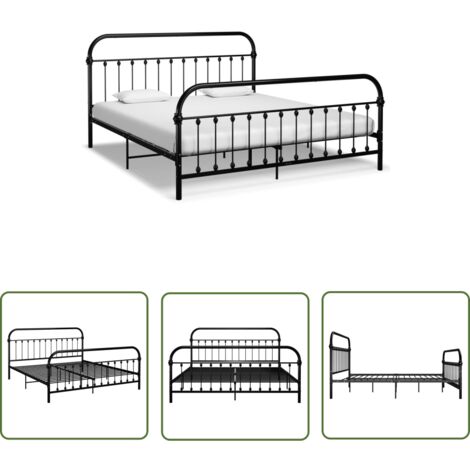 The Living Store Bettgestell Schwarz Metall 180×200 cm - Metallbett - Doppelbett - Boxspringbett - Bettgestell - Schlafraum