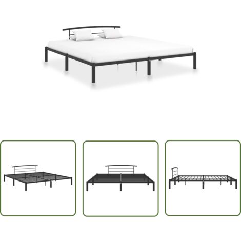 The Living Store Bettgestell Schwarz Metall 180x200 cm - Metallbett - Doppelbett - Bettgestell Schwarz - Boxspringbett - Schlafraum Einrichten