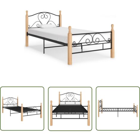 The Living Store Bettgestell Schwarz Metall 90x200 cm - Einzelbett - Metallbett - Holzbett - Bettgestell - Doppelbett