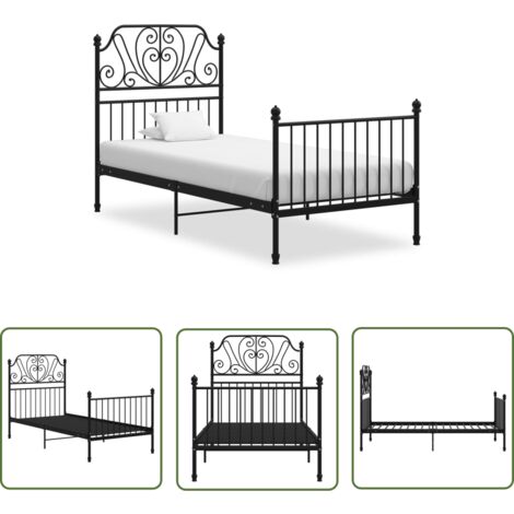The Living Store Bettgestell Schwarz Metall 90x200 cm - Metallbett - Doppelbett - Boxspringbetten - Bettrahmen - Schlafzimmermöbel