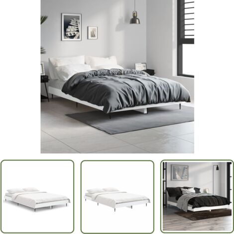 The Living Store Bettgestell Weiß 120x190 cm Holzwerkstoff - Bettes Gestell - Doppelbett - Weißes Bett - Holzrahmen Bett - Lattenrost