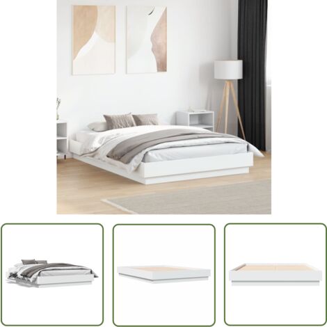 The Living Store Bettgestell Weiß 120x190 cm Holzwerkstoff - Holzbettfassungen - Bettrahmen Weiß - Einzelbett - Bettkasten - Lattenrost