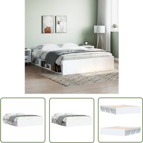 The Living Store Bettgestell Weiß 150x200 cm - Bettestell - Doppelbett - Weißes Bett - Massivholzbette - Holzbettrahmen