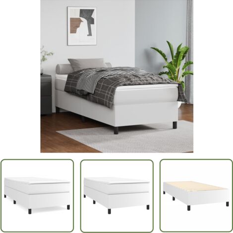 The Living Store Bettgestell Weiß 90x190 cm Kunstleder - Bettes Gestell - Schlafzimmer Möbel - Weißes Bett - Kunstleder Bett - Single Bett