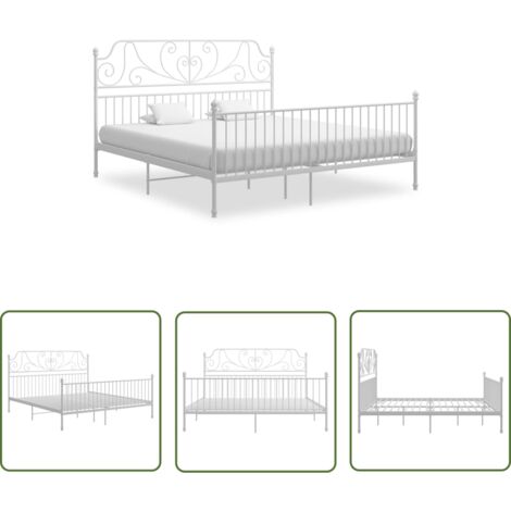 The Living Store Bettgestell Weiß Metall 180x200 cm - Metallbett - Doppelbett - Boxspringbetten - Bettrahmen - Weißes Bett
