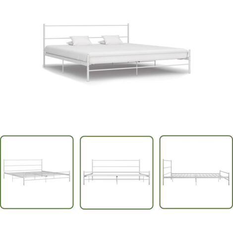 The Living Store Bettgestell Weiß Metall 200×200 cm - Metallbetten - Doppelbett - Weißes Bettgestell - Bettgestell 200x200 - Bettrahmen
