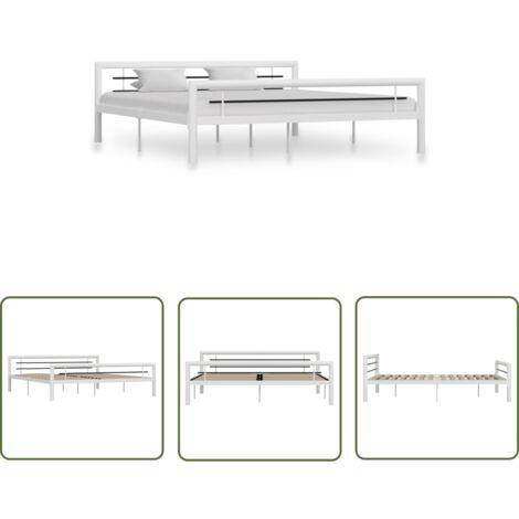 The Living Store Bettgestell Weiß und Schwarz Metall 180×200 cm - Metallbett - Doppelbett - Boxspringbett - Bettgestell - Schlafraum