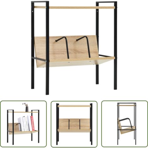 The Living Store Bibliothèque 2 niveaux noir chêne 52x28x59 cm bois d'ingénierie - Bibliothèque Murale - Étagère Rangement - Bibliothèque Industrielle - Étagère Design - Meubles Salon