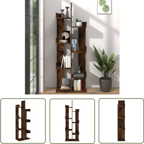 The Living Store Bibliothèque 48x25,5x140 cm Chêne fumé Bois d'ingénierie - Bibliothèque Design - Bibliothèque Moderne - Bibliothèque Rustique - Bibliothèque Murale - Bibliothèque Salle À Vivre