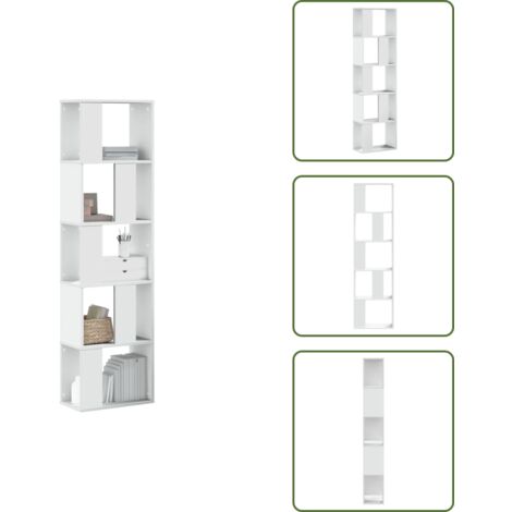 The Living Store Bibliothèque 5 niveaux blanc 45x23,5x162,5 cm bois d'ingénierie - Bibliothèque Blanche - Bibliothèque Design - Étagère Murale - Meuble Rangement - Bibliothèque Moderne