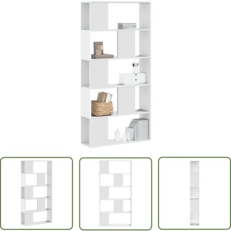 The Living Store Bibliothèque 5 niveaux blanc 80,5x23,5x162,5 cm bois ingénierie - Bibliothèque Blanche - Bibliothèque Design - Bibliothèque Moderne - Étagère Murale - Meuble Rangement