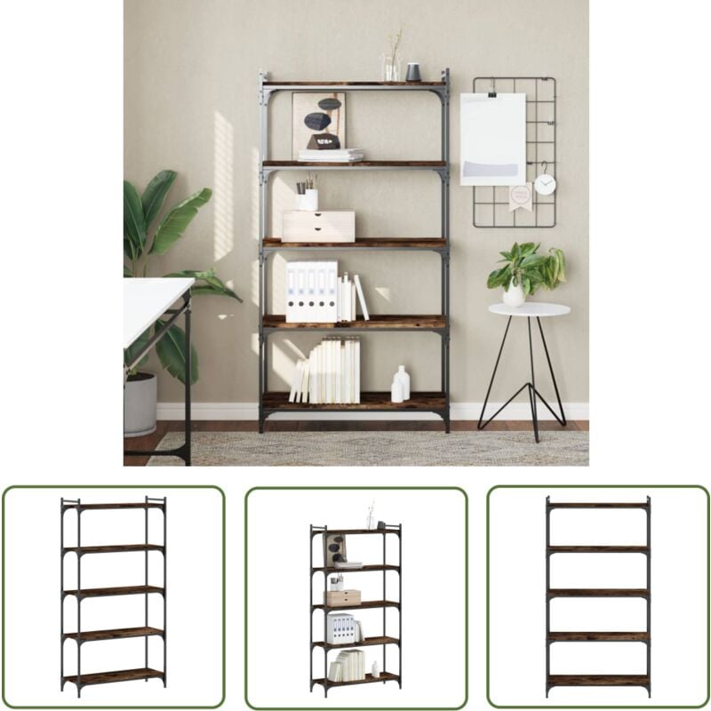 The Living Store - Bibliothèque 5 niveaux chêne fumé 80x30x154cm bois d'ingénierie - Bibliothèque Murale - Bibliothèque Design - Étagère Bois