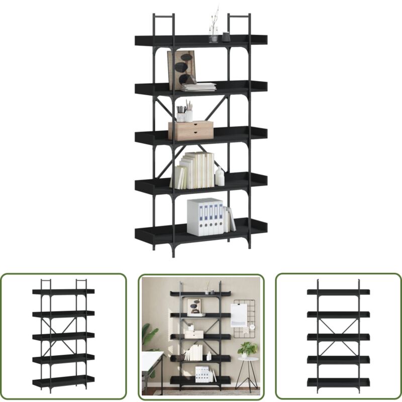 The Living Store - Bibliothèque 5 niveaux noir 100x33x180,5 cm bois d'ingénierie - Bibliothèque - Meuble De Rangement - Étagère Murale - Design