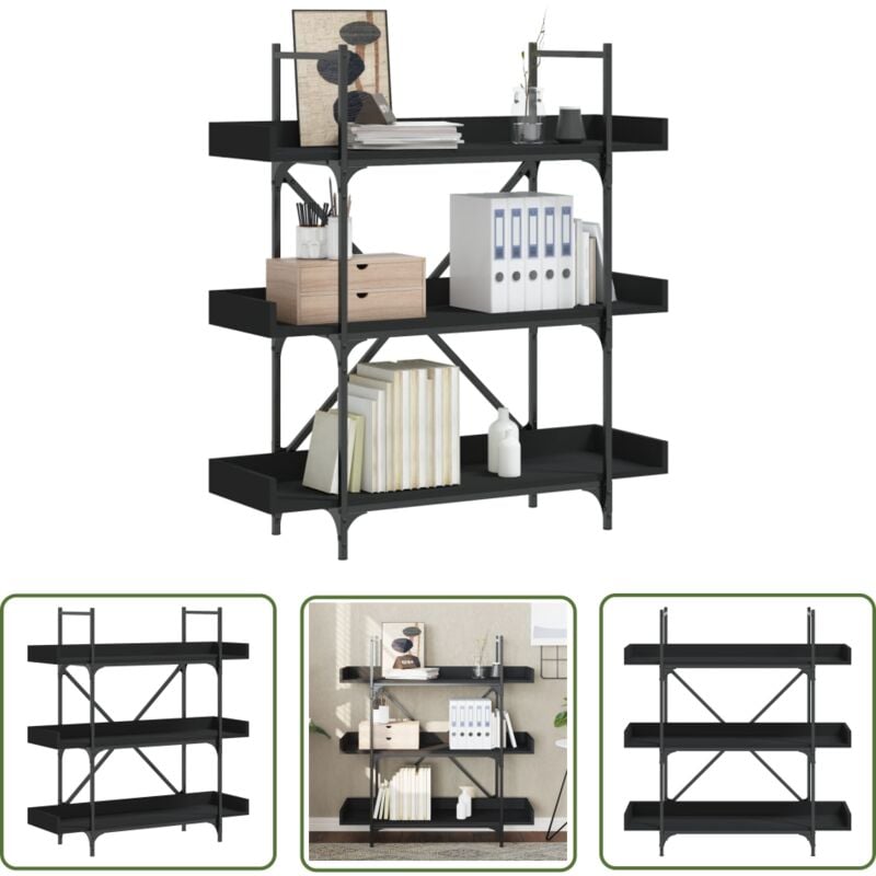 The Living Store - Bibliothèque à 3 niveaux noir 100x33x108,5 cm bois d'ingénierie - Bibliothèque Murale - Bibliothèque Design - Bibliothèque