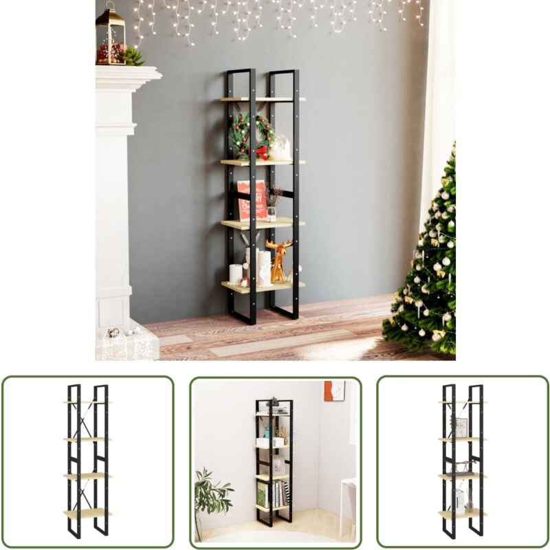 The Living Store Bibliothèque à 4 niveaux 40x30x140 cm Bois de pin massif - Bibliothèque Industrielle - Bibliothèque Design - Étagère Bois - Meuble