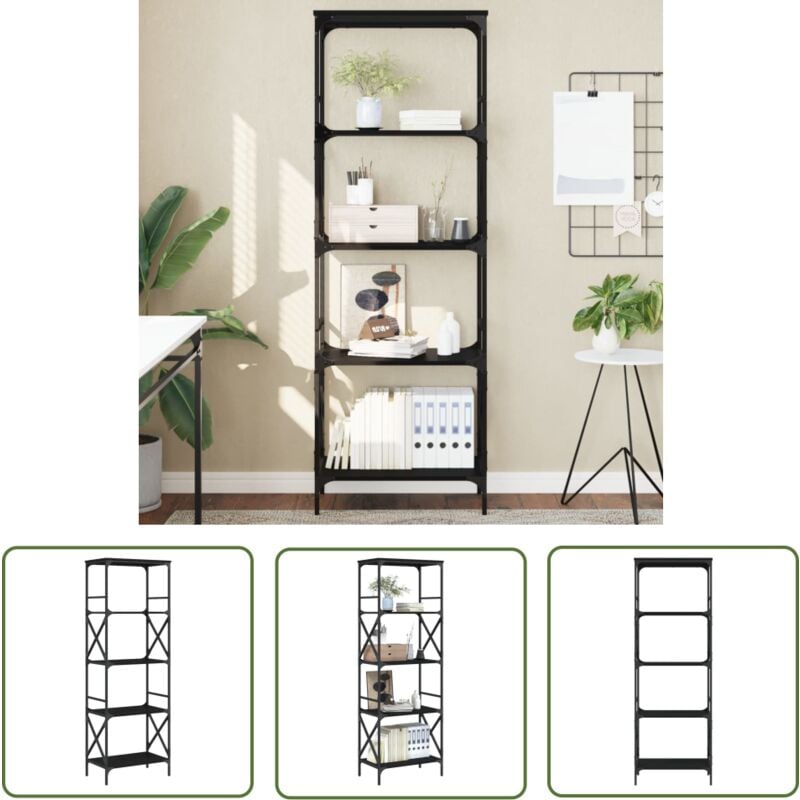 The Living Store - Bibliothèque à 5 niveaux noir 59x35x171 cm bois d'ingénierie - Bibliothèque - Étagère - Meuble De Rangement - Mobilier - Design
