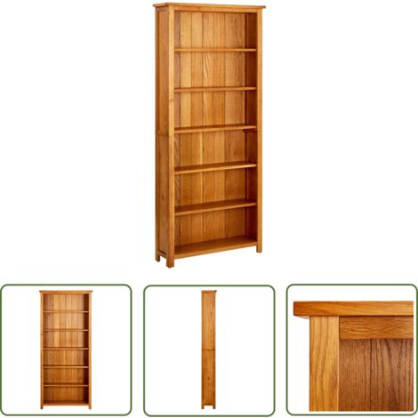 The Living Store Bibliothèque à 6 étagères 80x22,5x180 cm Bois de chêne massif - Bibliothèque En Bois - Bibliothèque Rustique - Bibliothèque Chêne - Étagères Murales - Rangement Intérieur