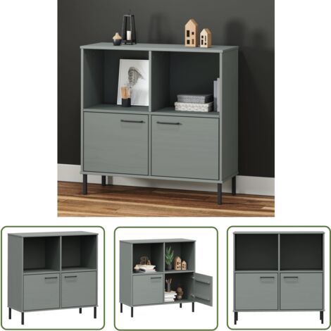 The Living Store Bibliothèque avec pieds en métal Gris 90x35x90,5 cm Bois OSLO - Bibliothèque - Meuble Rustique - Étagère À Livres - Rangement Livres - Bibliothèque Design