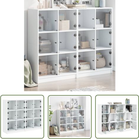 The Living Store Bibliothèque avec portes blanc 136x37x109 cm bois d'ingénierie - Bibliothèque Blanche - Meuble Rangement - Étagères Design - Armoire Vitrine - Buffet Contemporain