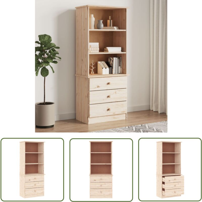 The Living Store - Bibliothèque avec tiroirs alta 60x35x142 cm bois massif de pin - Bibliothèque Murale - Bibliothèque Design - Bibliothèque Rustique