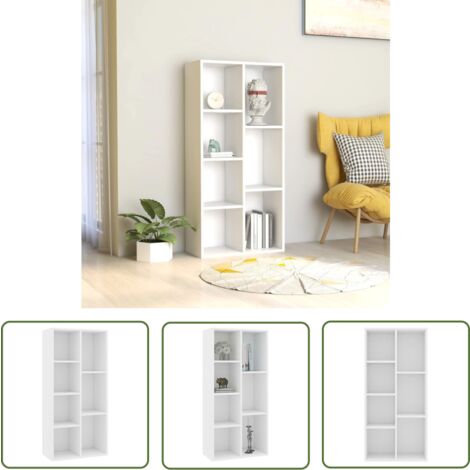 The Living Store Bibliothèque Blanc 50x25x106 cm Bois d'ingénierie - Bibliothèque Blanche - Bibliothèque Moderne - Étagère Murale - Rangement Intérieur - Meuble Salle À Séjour