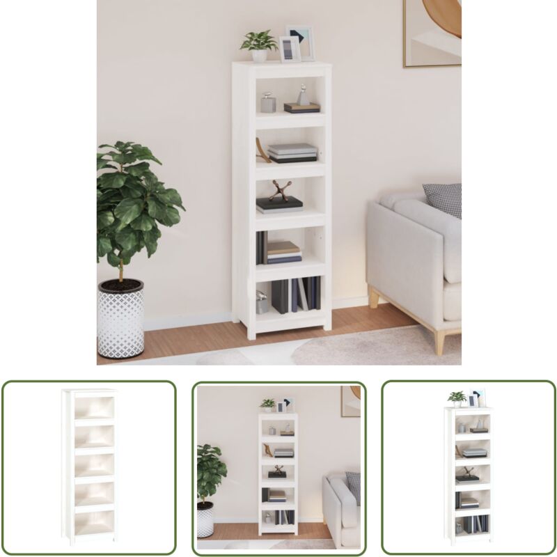 The Living Store - Bibliothèque Blanc 50x35x154 cm Bois de pin massif - Bibliothèque Blanche - Bibliothèque Bois - Étagère Bois - Meuble Rangement