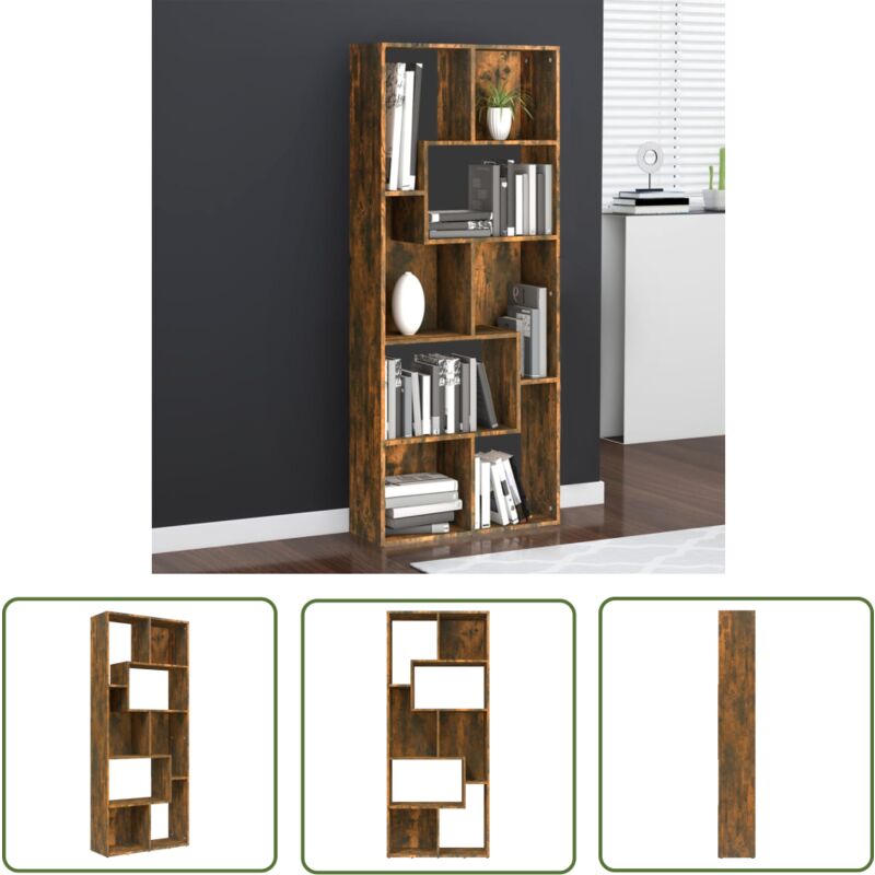 The Living Store Bibliothèque Chêne fumé 67x24x161 cm Bois d'ingénierie - Bibliothèque - Meuble De Rangement - Étagère - Armoire À Livres - Mobilier