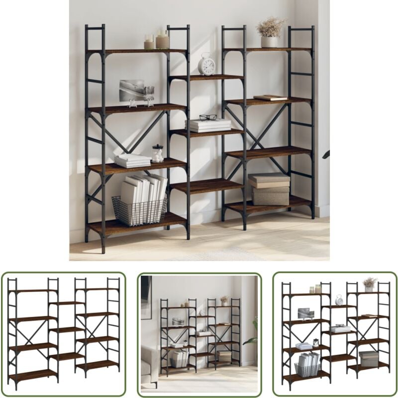 The Living Store - Bibliothèque chêne marron 160x28,5x136,5 cm bois d'ingénierie - Bibliothèque Murale - Bibliothèque Design - Étagère Ouverte