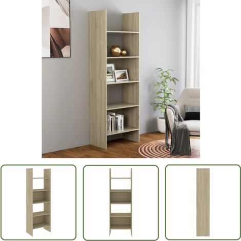 The Living Store Bibliothèque Chêne sonoma 60x35x180 cm Bois d’ingénierie - Bibliothèque Murale - Bibliothèque Design - Bibliothèque Rustique - Bibliothèque Chêne - Meuble Rangement