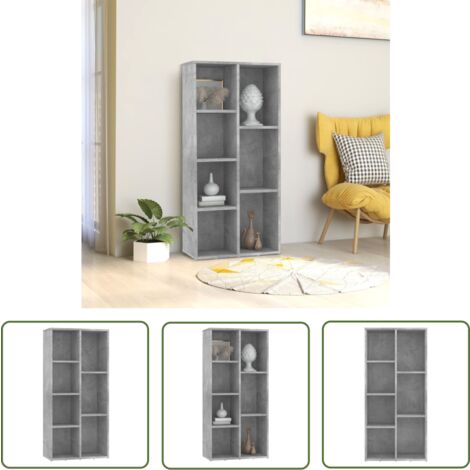 The Living Store Bibliothèque Gris béton 50x25x106 cm Bois d’ingénierie - Bibliothèque - Meuble Rangement - Étagère - Bibliothèque Moderne - Bibliothèque Gris