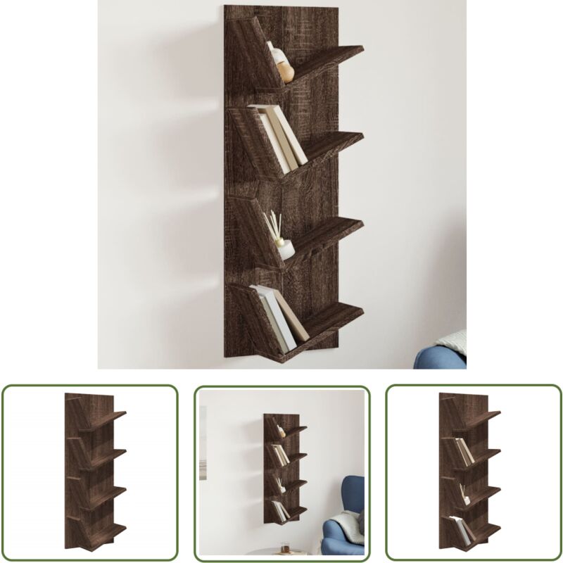 The Living Store Bibliothèque murale 4 niveaux chêne marron 33x16x90 cm - Bibliothèque Murale - Étagère Murale - Bibliothèque Design - Rangement