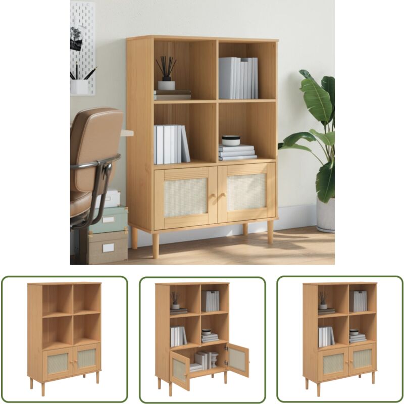 The Living Store - Bibliothèque senja aspect de rotin marron bois massif de pin - Bibliothèque Design - Bibliothèque Murale - Bibliothèque Vintage