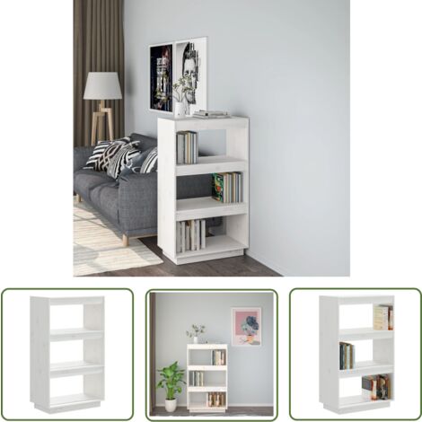 The Living Store Bibliothèque/Séparateur de pièce Blanc 60x35x103 cm Pin massif - Bibliothèque Blanche - Bibliothèque En Bois - Étagère Murale - Meuble Rangement - Séparateur De Pièces