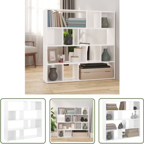 The Living Store Bibliothèque/Séparateur de pièce Blanc brillant 105x24x102 cm - Bibliothèque Blanche - Séparateur De Pièce - Meuble Rangement - Étagères Murales - Bibliothèque Design