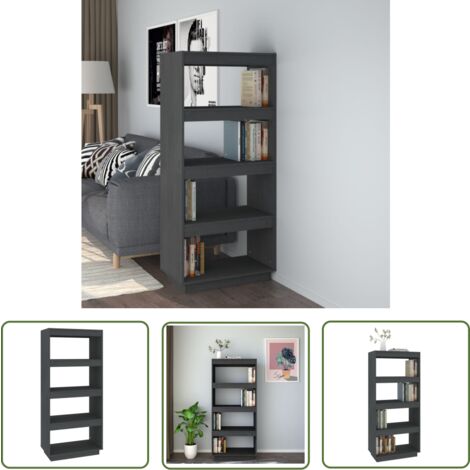 The Living Store Bibliothèque/Séparateur de pièce Gris 60x35x135 cm Pin massif - Bibliothèque - Meuble De Rangement - Étagère - Séparateur De Pièce - Bibliothèque Grise