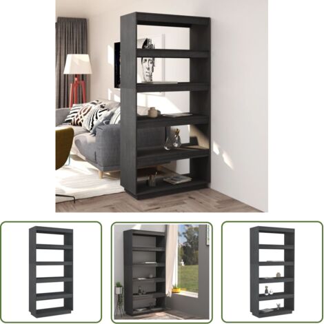 The Living Store Bibliothèque/Séparateur de pièce Gris 80x35x167 cm Pin massif - Bibliothèque - Meuble De Rangement - Étagère - Séparateur De Pièce - Bibliothèque Grise
