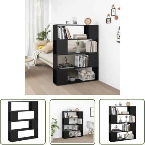 The Living Store Bibliothèque/Séparateur de pièce Noir 100x24x124 cm - Bibliothèque Noire - Bibliothèque Moderne - Meuble Rangement - Séparateur De Pièce - Étagère Murale