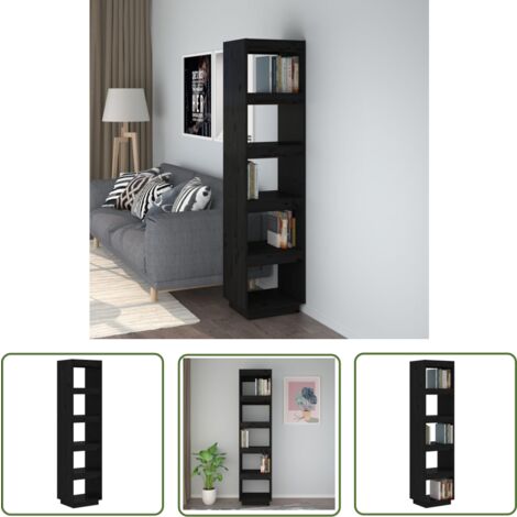 The Living Store Bibliothèque/Séparateur de pièce Noir 40x35x167 cm Pin solide - Bibliothèque - Meuble De Rangement - Étagère - Séparateur De Pièces - Bibliothèque Noire