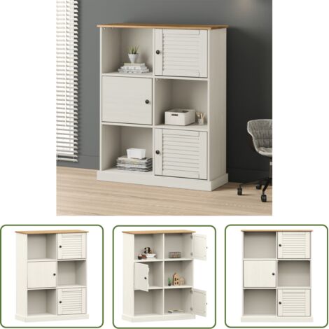 The Living Store Bibliothèque VIGO blanc 90x35x114,5 cm bois massif de pin - Bibliothèque - Meuble De Rangement - Étagère - Bibliothécaire - Design Rustique