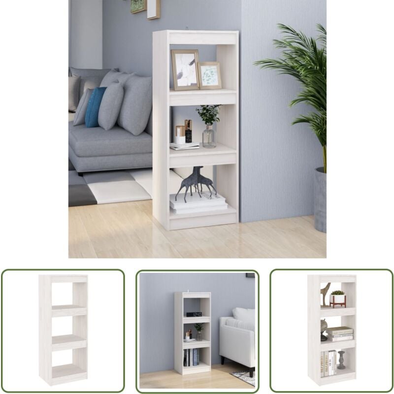 Devenirriche - The Living Store Bibliothèque/Séparateur de pièce Blanc 40x30x103,5cm Pin massif - Bibliothèque Blanche - Bibliothèque En Bois