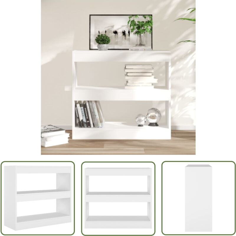The Living Store - Bibliothèque/Séparateur de pièce Blanc 80x30x72 cm - Bibliothèque Blanche - Meuble Rangement - Séparateur De Pièce - Étagère