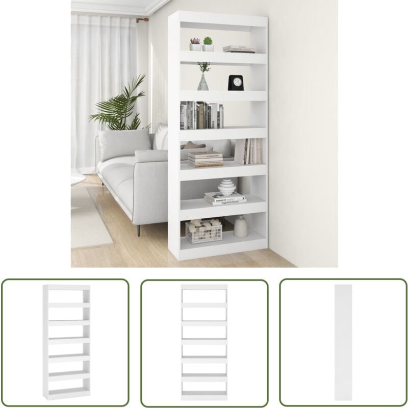 The Living Store - Bibliothèque/Séparateur de pièce blanc bois d'ingénierie - Bibliothèque Blanche - Bibliothèque Moderne - Meuble Rangement