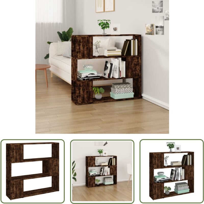The Living Store - Bibliothèque/Séparateur de pièce Chêne fumé 100x24x94 cm - Bibliothèque Murale - Meuble Rangement - Étagère Ouverte - Séparateur