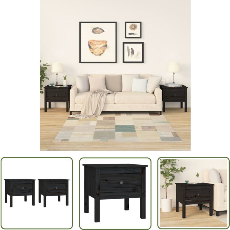 The Living Store - Tables d'appoint 2 pcs Noir 50x50x49 cm Bois massif de pin - Table Basse - Table D'appoint - Meuble De Salon - Meubles Design