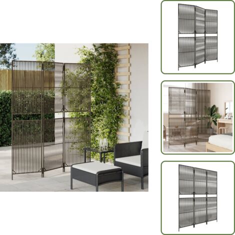 The Living Store Biombo de 3 paneles ratán sintético gris - Biombo divisor
