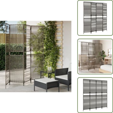 The Living Store Biombo de 4 paneles ratán sintético gris - Biombo divisor