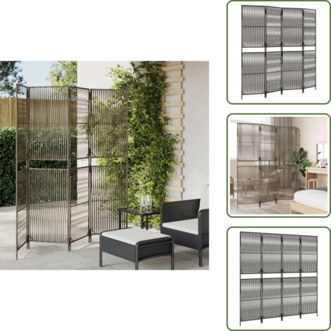 The Living Store Biombo de 4 paneles ratán sintético gris - Biombo ratán sintético