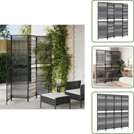 The Living Store Biombo de 4 paneles ratán sintético negro - Biombo divisor