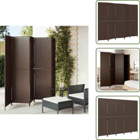 The Living Store Biombo de 5 paneles ratán sintético marrón - Biombo ratán sintético