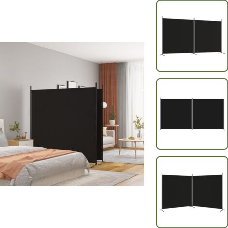 The Living Store Biombo divisor de 2 paneles de tela negro 348x180 cm - Biombo negro